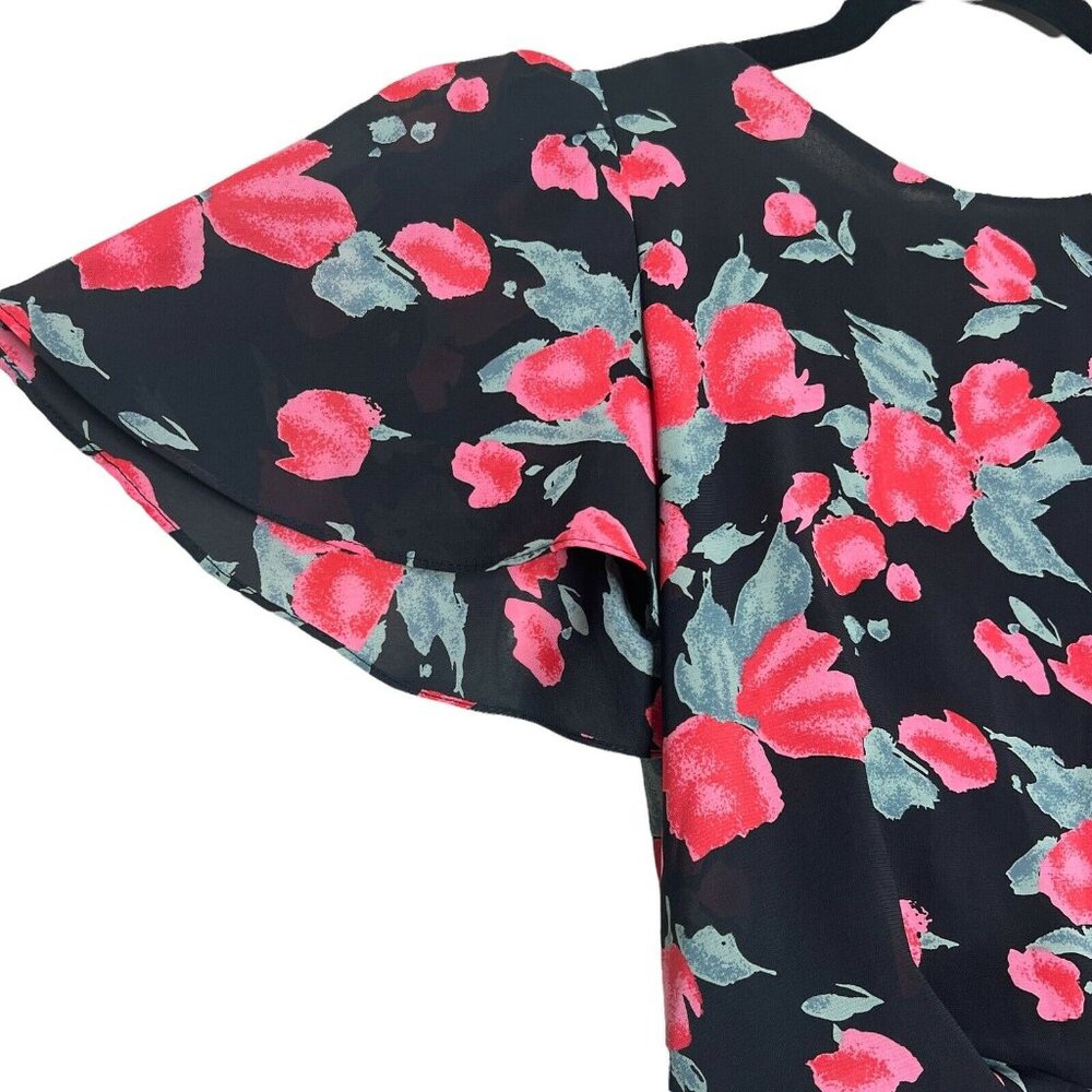 Vintage 90s All That Jazz Floral Dress XS/S Flutter Sleeve Blouson Midi Boho - Picture 3 of 9